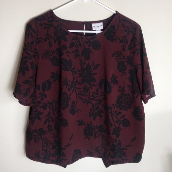 Ava & Viv Tops - Ava & Viv Maroon Rose Pattern Top Size X